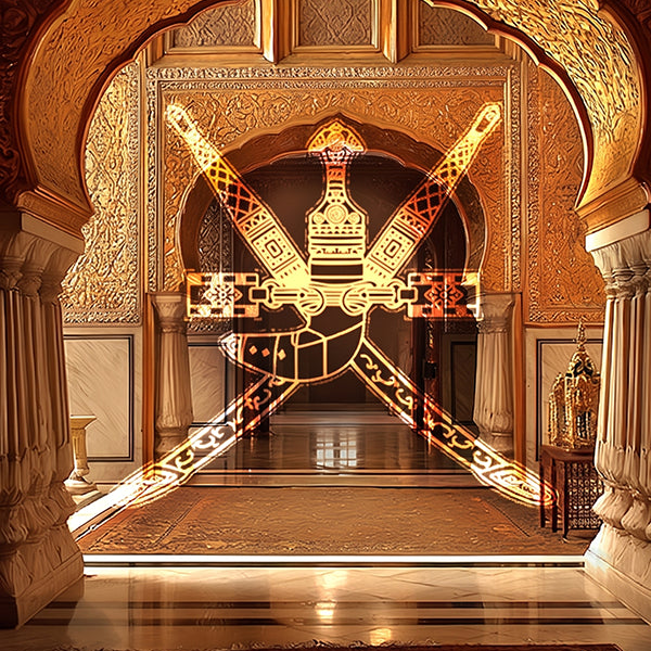 Decorative archway with intricate gold detailing in a grand hall